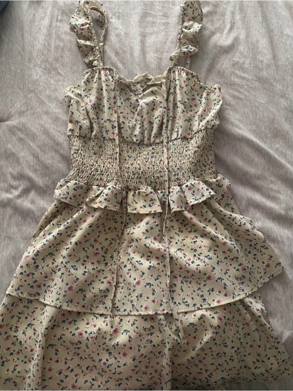 Cream Floral Ruffle Sundress for Kids